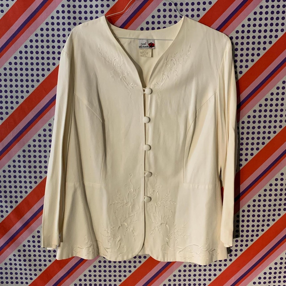 Dani Michaels Vintage Cream Embroidered Floral Button Up Blouse Size 22 92633